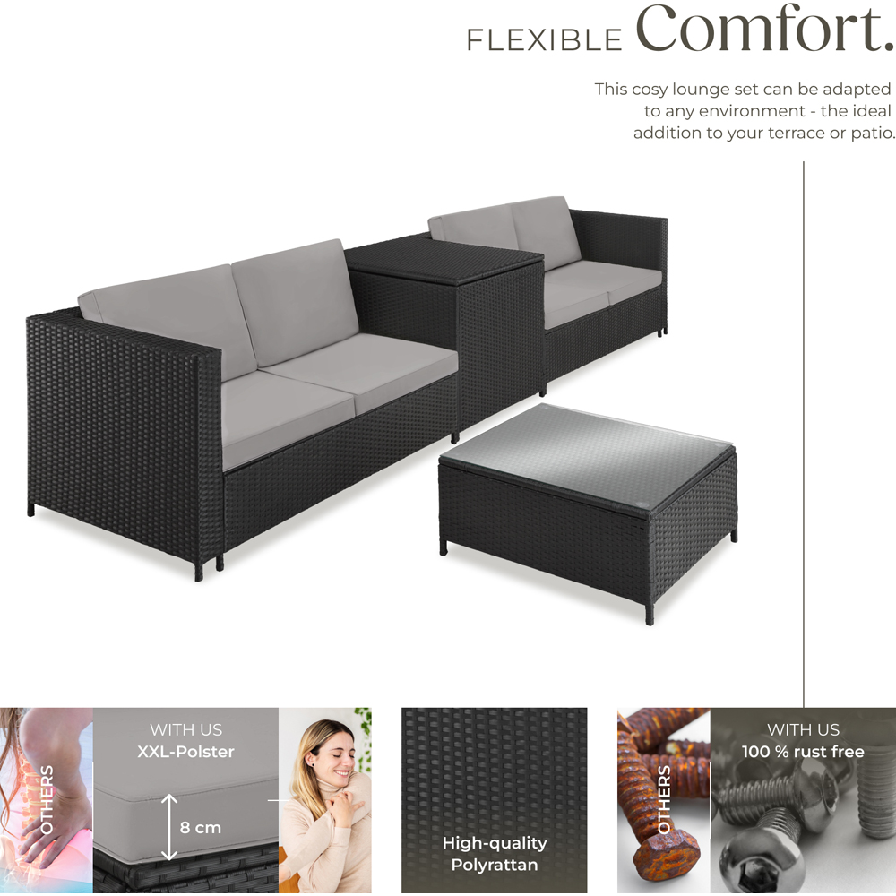 tectake Siena 4 Seater Black and Grey Rattan Garden Lounge Set with Storage Box Image 3