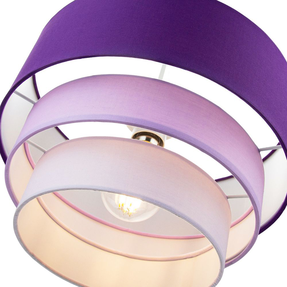 Happy Homewares 3 Tier Purple and Lilac Cotton Round Pendant Shade Image 3