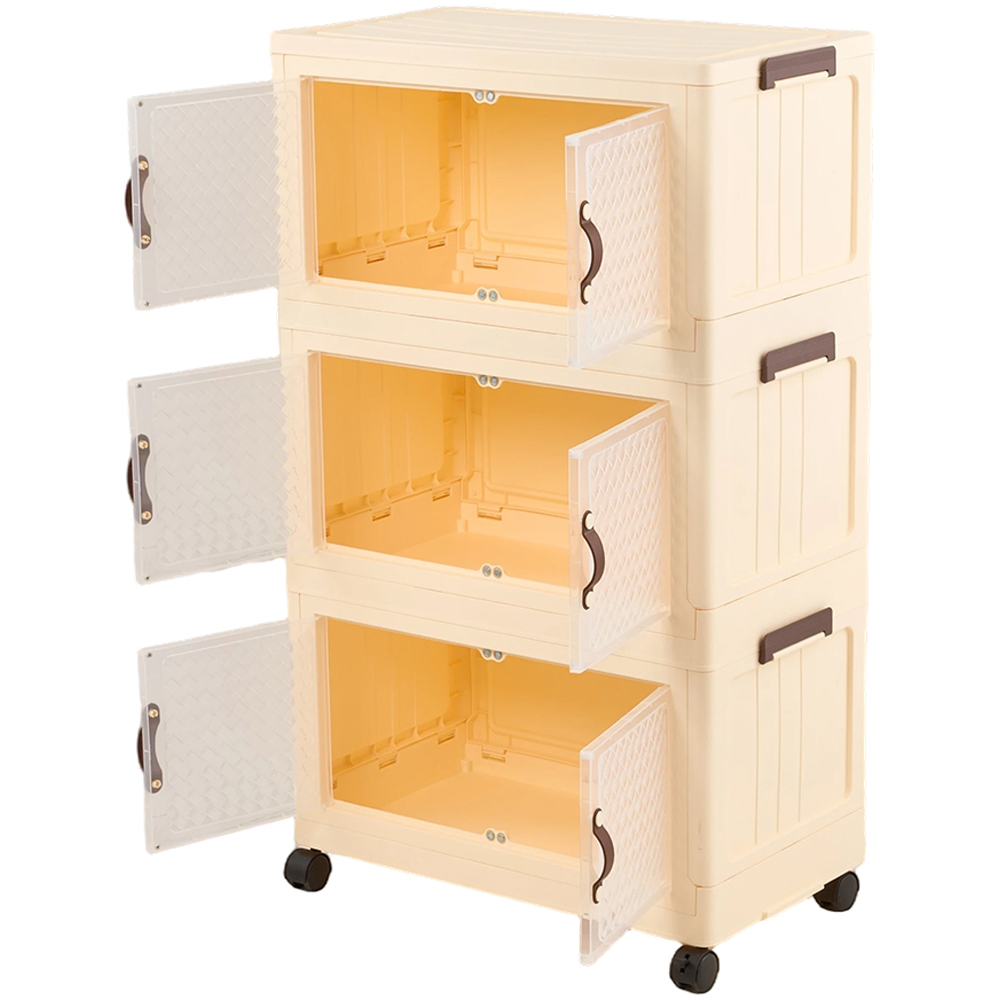 Living and Home 3-Tier Cream and Clear Transparent Foldable Storage Cabinet with Castors Image 1