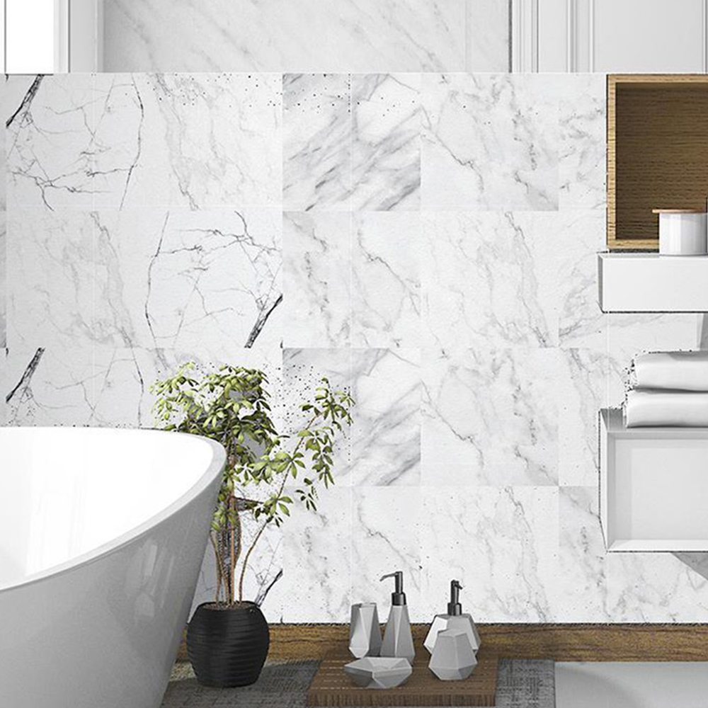 Walplus White Marble Grey Self Adhesive Tile Sticker 24 Pack Image 1