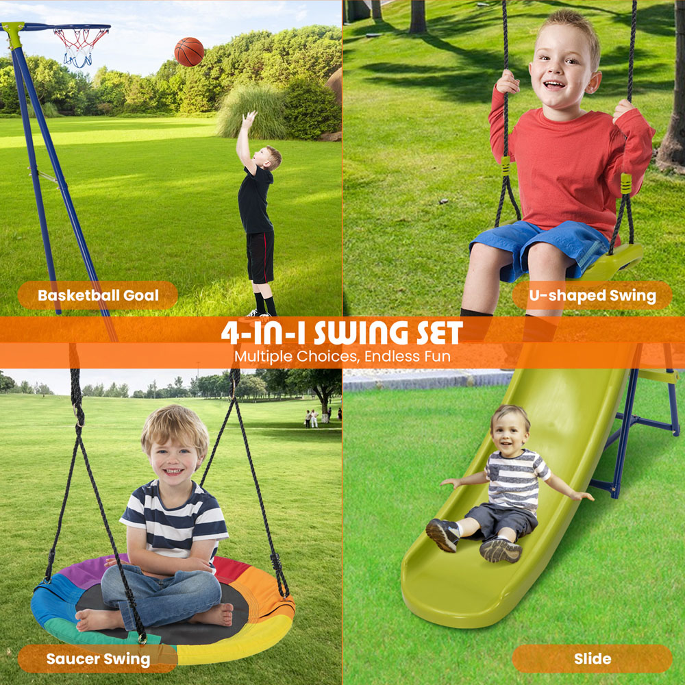 Costway 4 in 1 Swing and Slide Playset with Basketball Hoop Image 6
