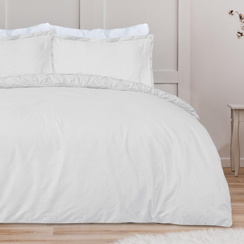 Smart Living Super King Size White Rouched Pleat Duvet Cover Set Image 9