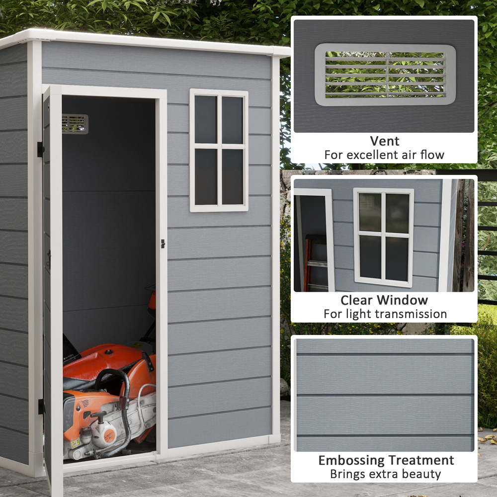 Outsunny 5 x 3ft Single Door Grey Garden Shed Image 5