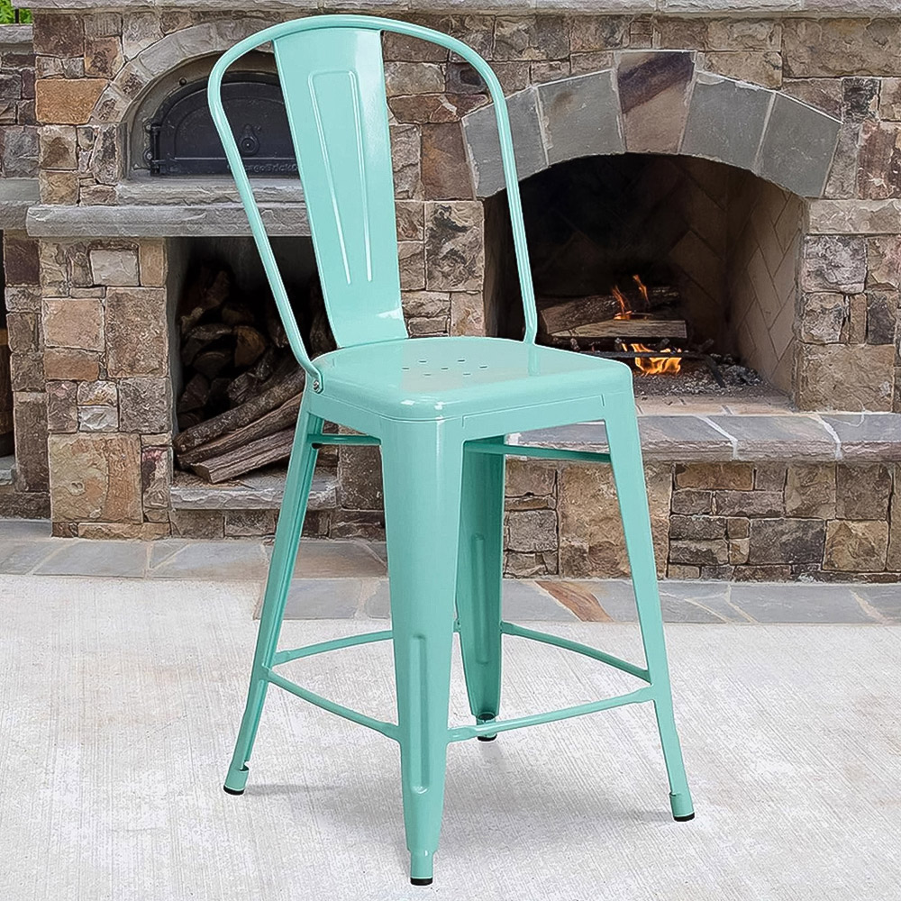 FWStyle Antique Mint Green Steel Bar Stools Set of 4 Image 1
