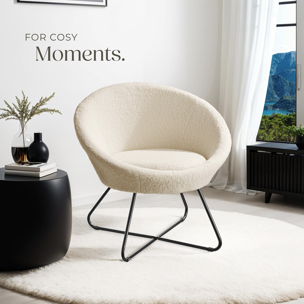 tectake Centera Off White Boucle Accent Chair Image 8