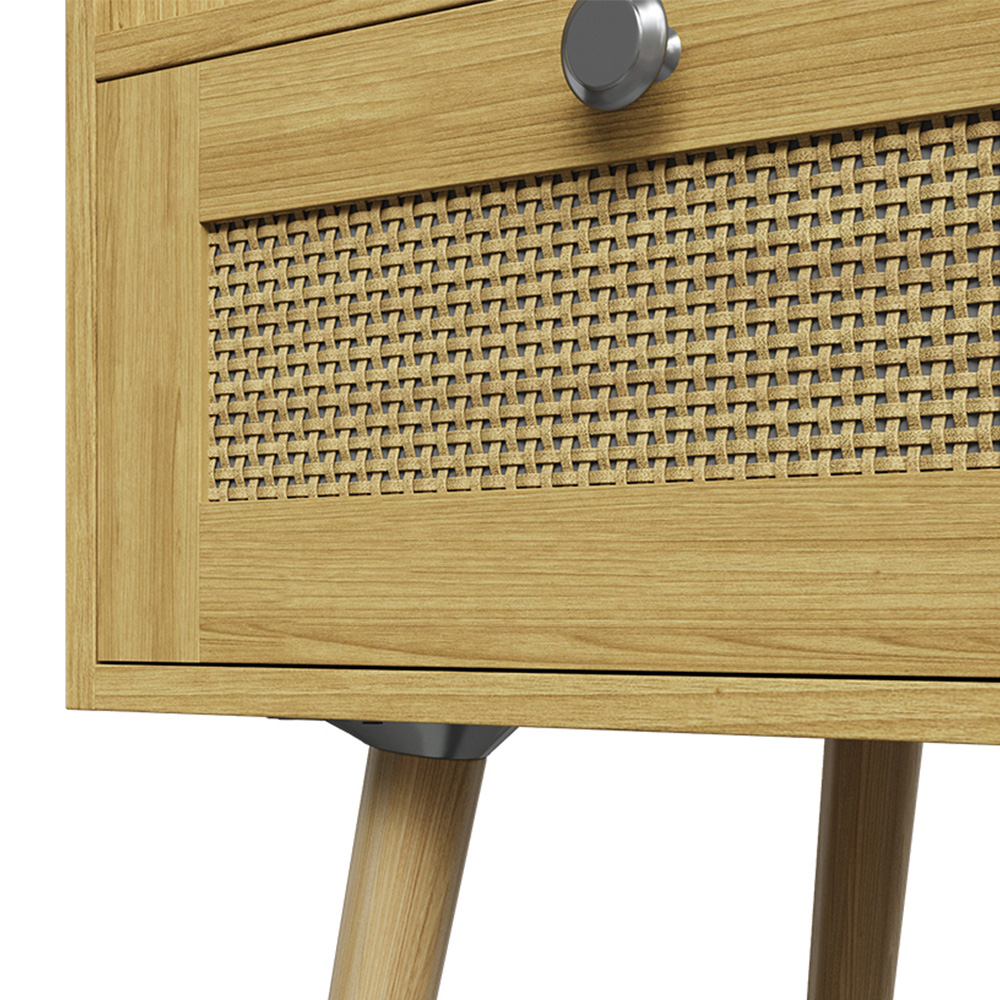 Living and Home Single Drawer Natural Wooden Bedside Table with Power Strip Set of 2 Image 7