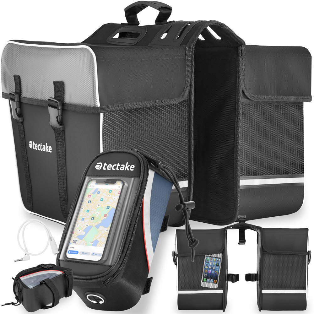 tectake Black and Red Water-Repellent Georg Frame Bicycle Bag Set 10 x 20 x 9.5cm Image 2