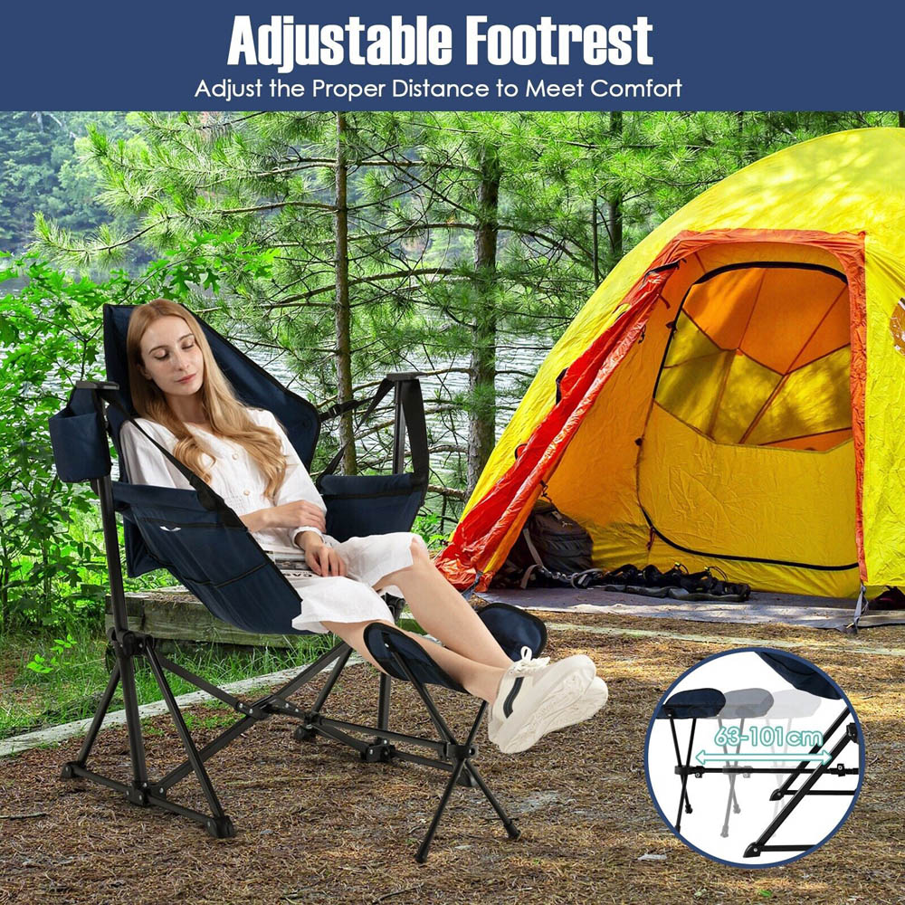 Costway Navy Folding Hammock Chair with Retractable Footrest Image 4
