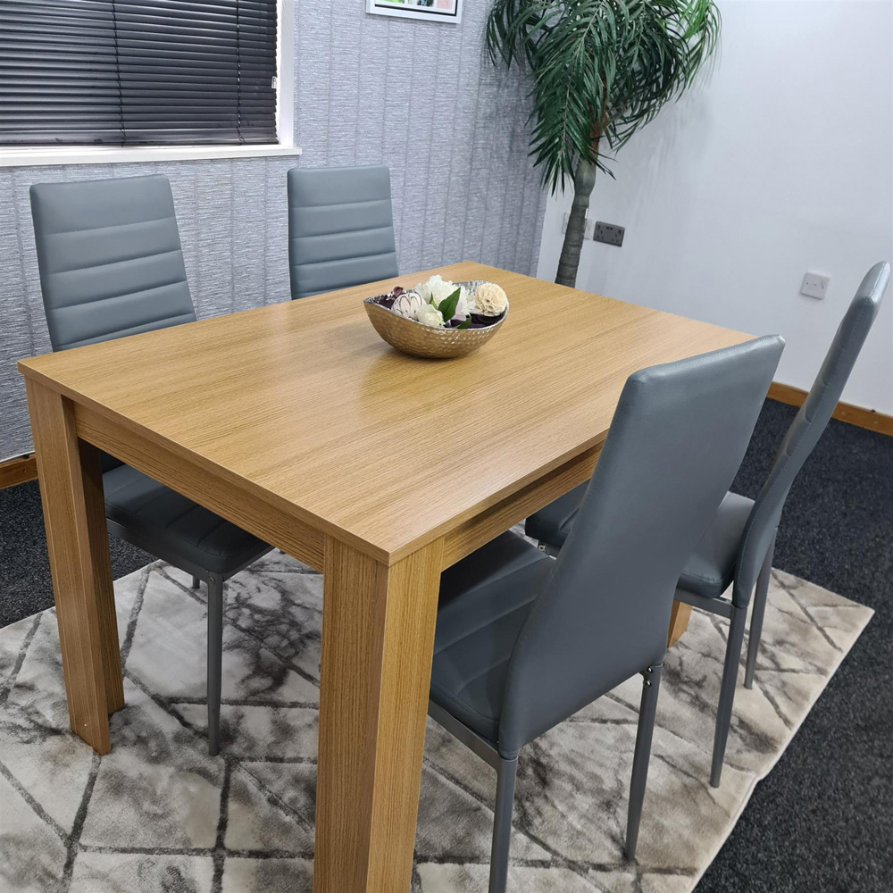Portland 4 Seater Leather Dining Set Oak Effect and Grey Image 4