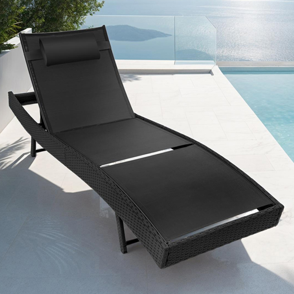 tectake Moana Black 6 Level Sun Lounger with Removable Pillow Image 1