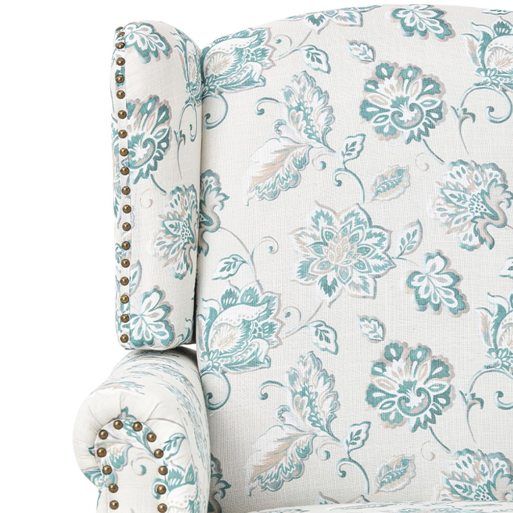 Living and Home White and Green Velvet and Linen Vintage Upholstered Armchair Image 4