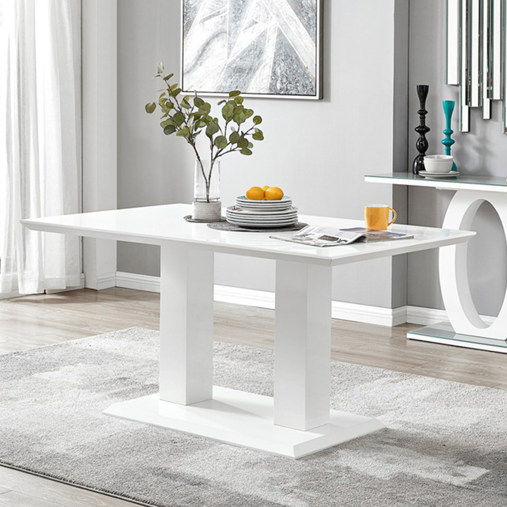 Furniturebox Molini Solara 6 Seater Dining Set White High Gloss and White Image 2