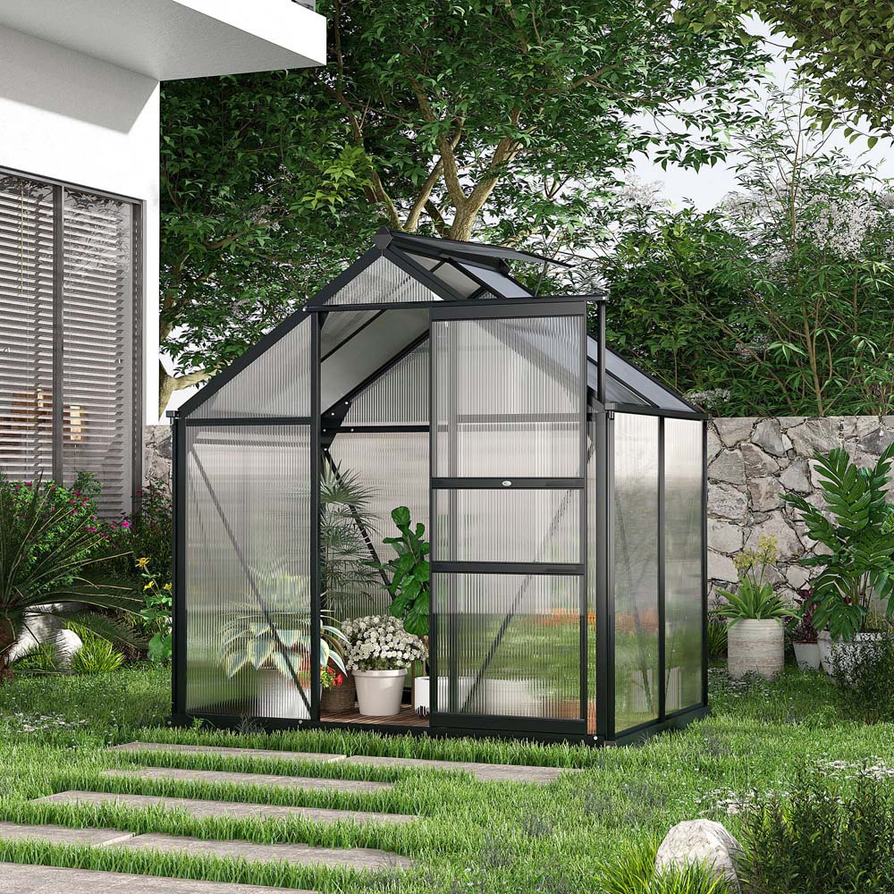 Outsunny Galvanised Aluminium Polycarbonate 6.2 x 4.3ft Walk In Greenhouse Image 2