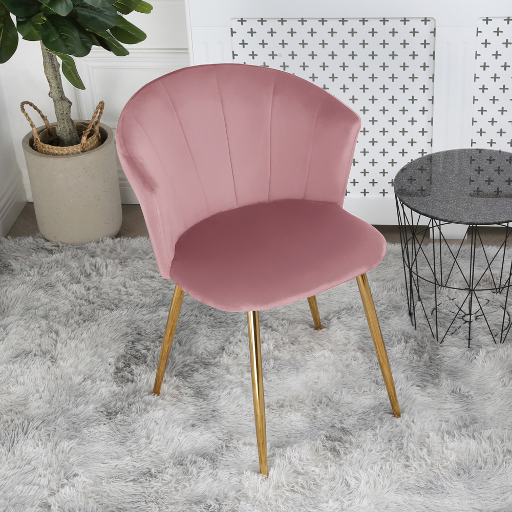 Home Garden Direct Mill Set of 2 Pink Velvet Dining Chairs with Golden Legs Image 8