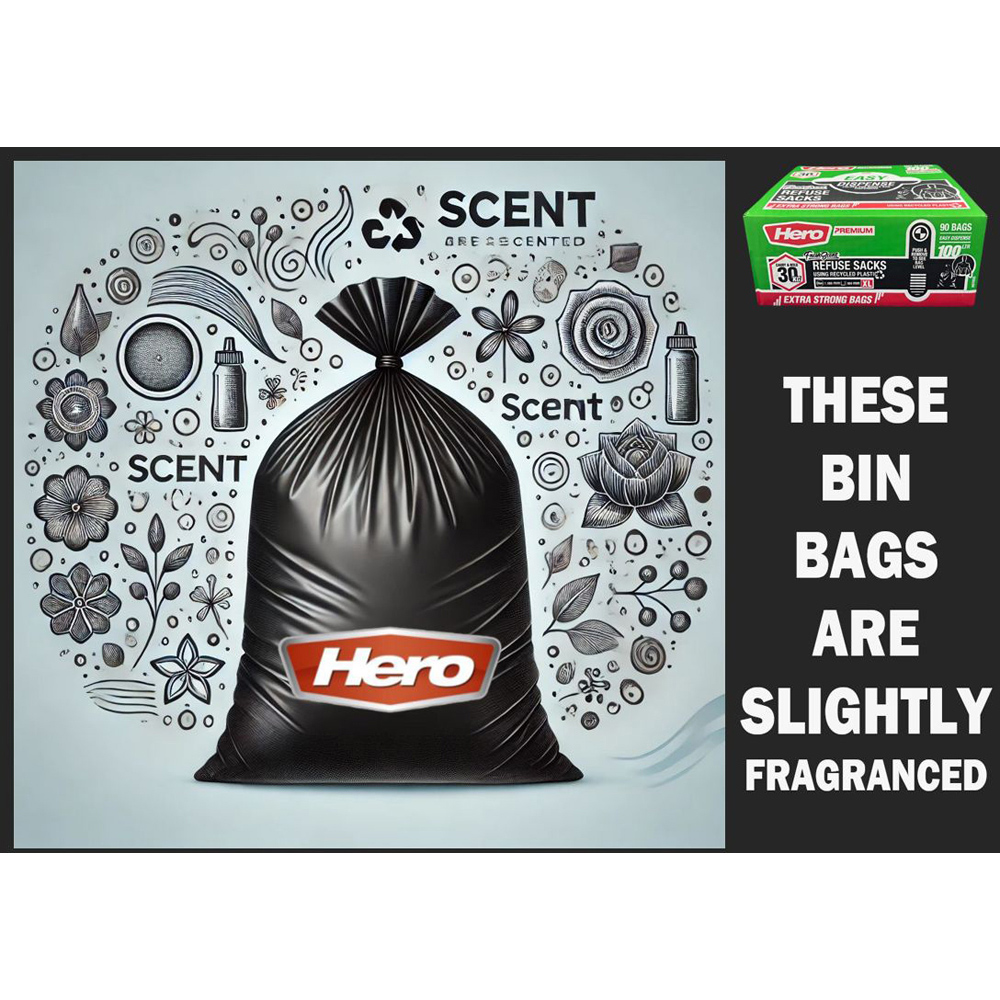 Hero Scented Easy Dispense Flat Refuse Bin Bags Black 100L 90 Pack Image 8