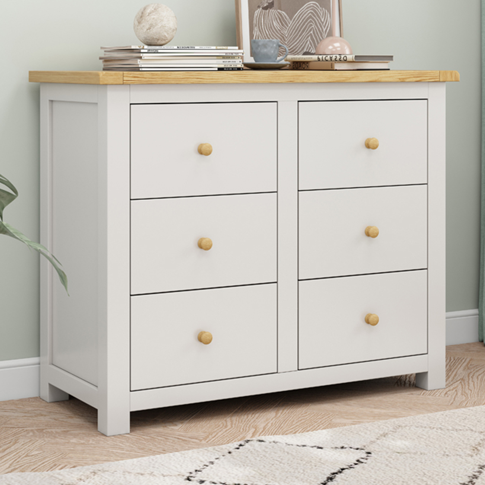 Cabinet Bits Maggiori 6 Drawer White Wood Knob Chest of Drawers Image 1