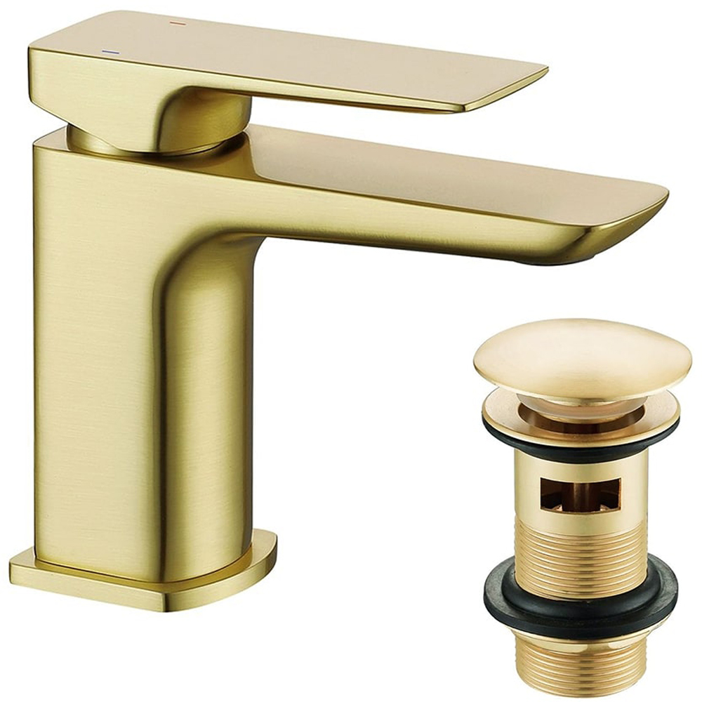 Nes Home Astra Brushed Brass Modern Basin Mono Mixer Single Lever Tap with Waste Image 1