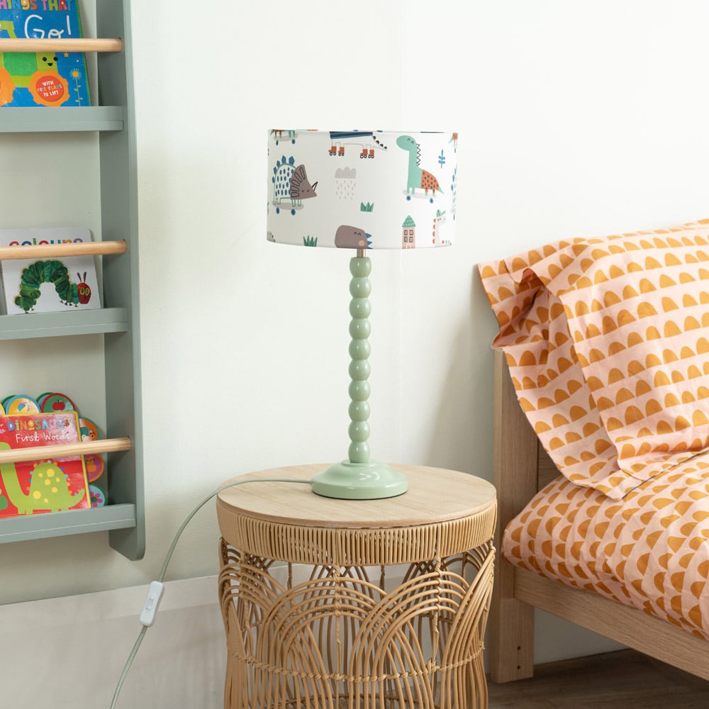 ValueLights Bobbins Cartoon Dino Sage Green LED Table Lamp Image 3