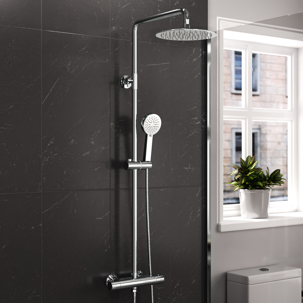 Nes Home Chrome Round Exposed Thermostatic Mixer Shower Set Image 2