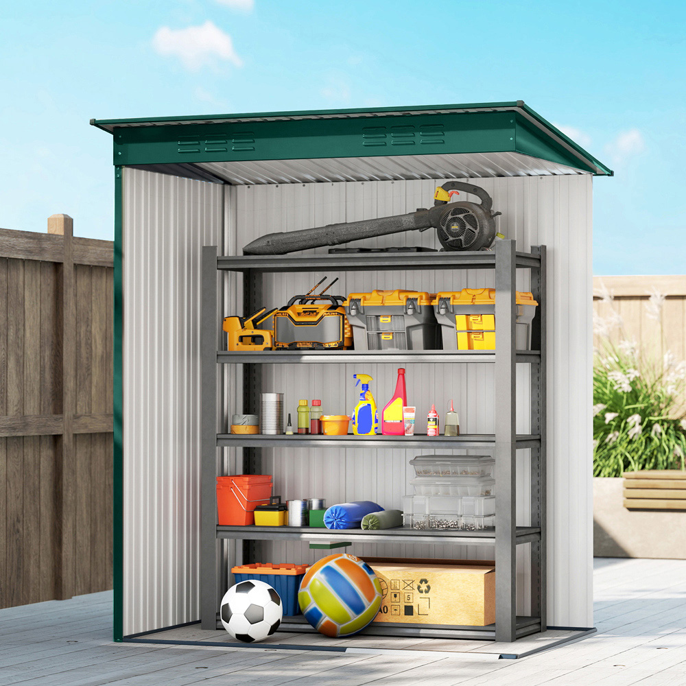 Outsunny 5 x 3ft Green Metal Garden Storage Shed Image 4