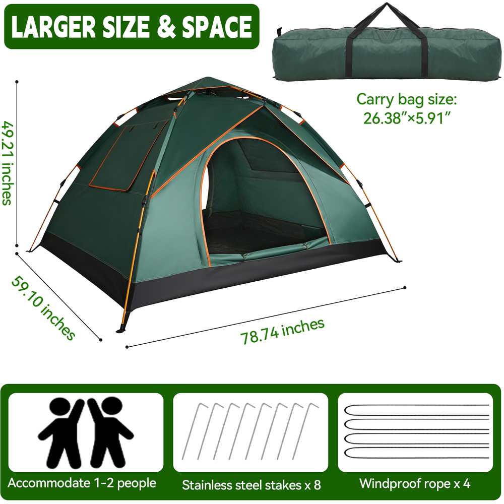 Willowmare 1-2 Person Waterproof Backpacking Camping Tent Green Image 9