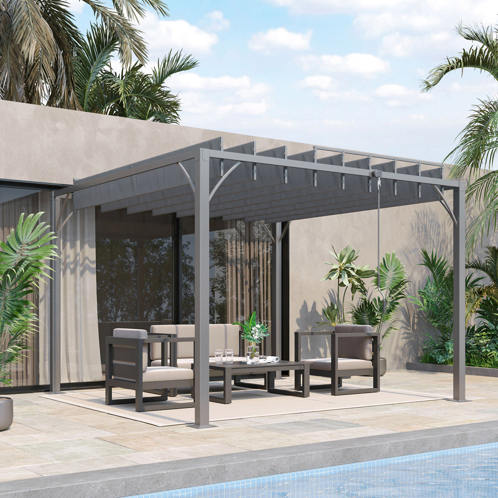 Outsunny 3 x 3m Grey Retractable Roof Louvered Pergola Image 1