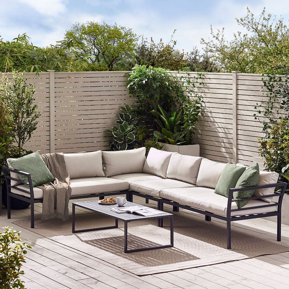 Furniturebox Tanzania 6 Seater Grey Metal Corner Lounge Set Image 1