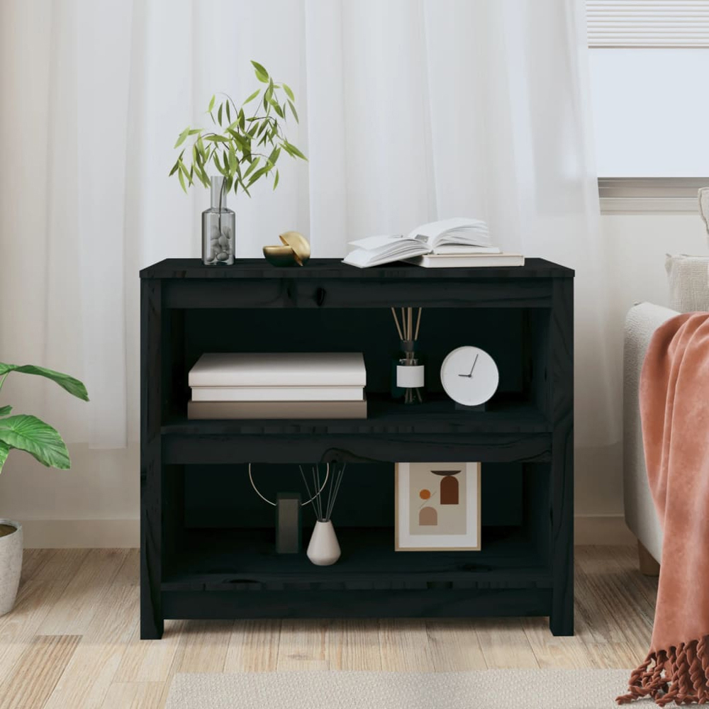 vidaXL 2 Shelf Black Solid Pine Wood Bookcase Image 7