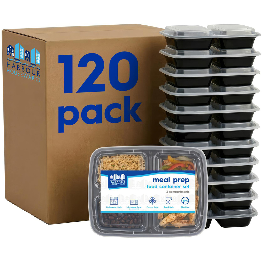 Harbour Housewares 3 Compartment Meal Prep Container 975ml 120 Pack Image 1