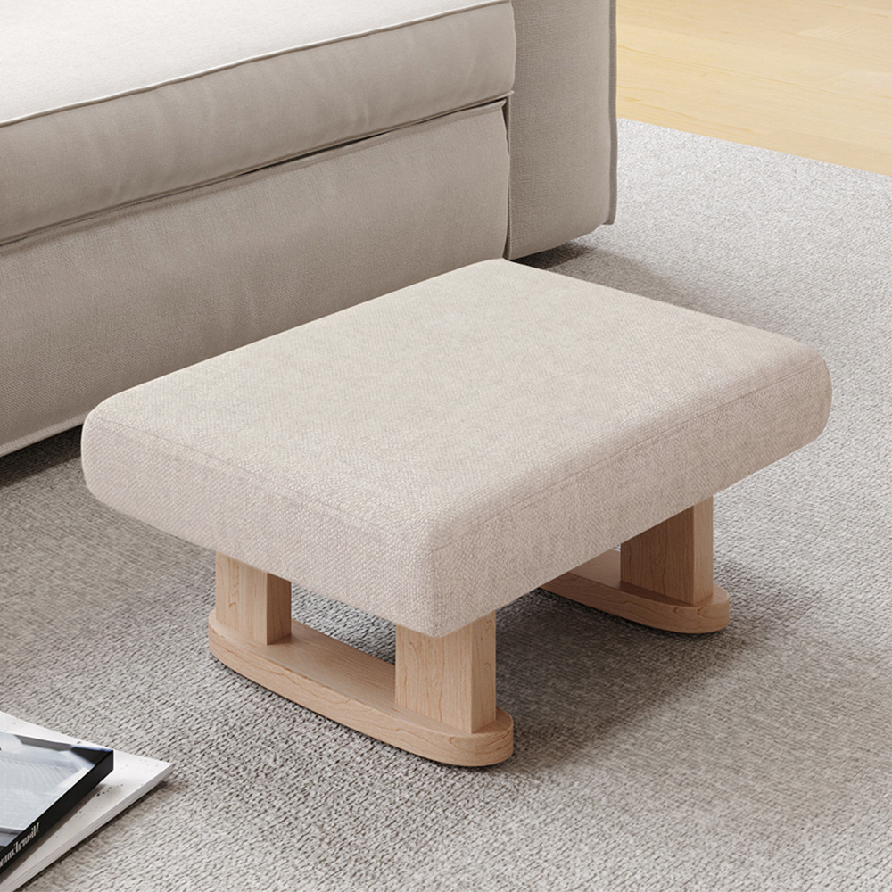 Living and Home Beige Linen Rectangle Footstool Image 1