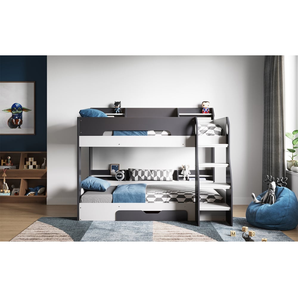 Flair Flick Grey Single Drawer Bunk Bed with Shelves Image 2