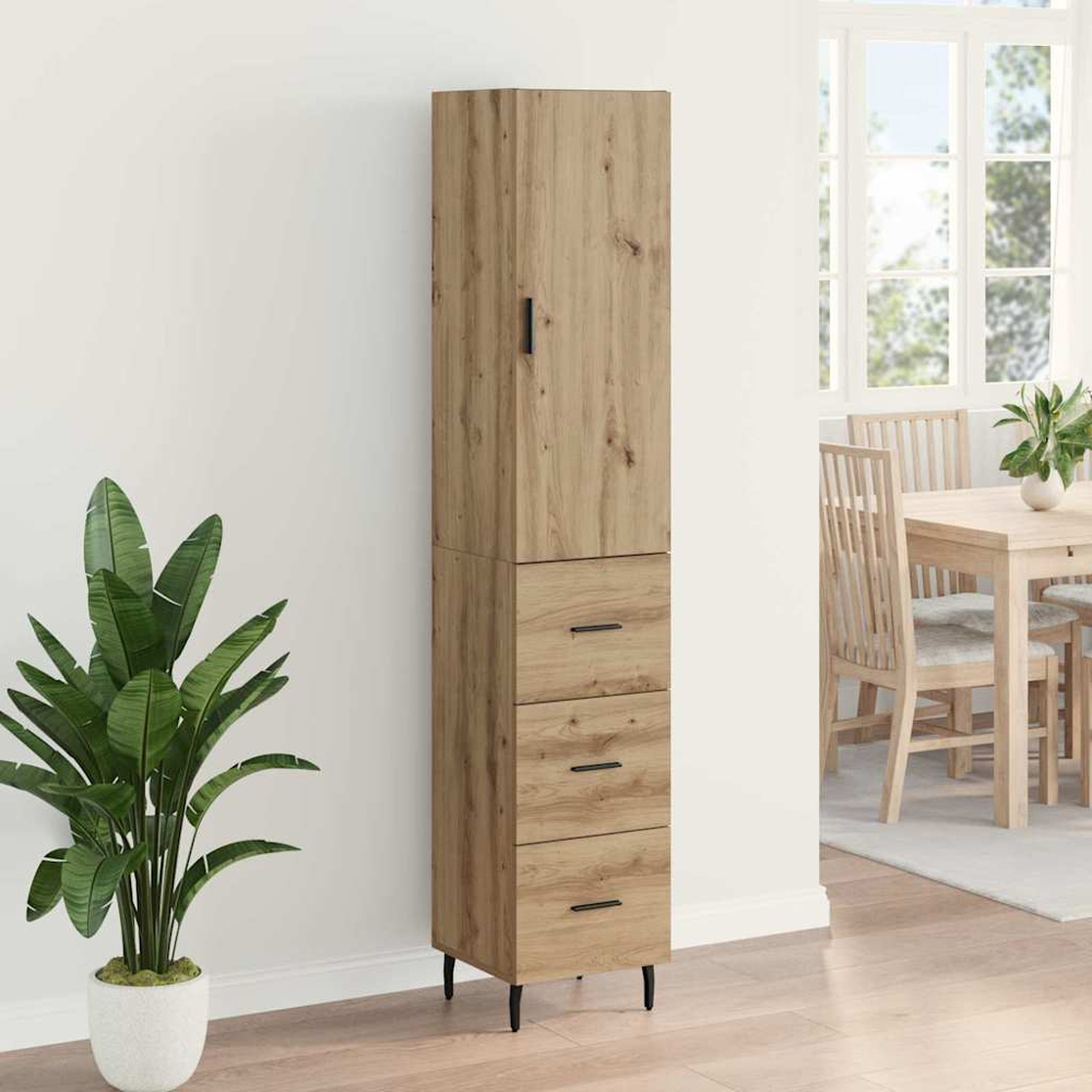 vidaXL Single Door 3 Drawer Artisan Oak Slim Sideboard with Metal Legs Image 4