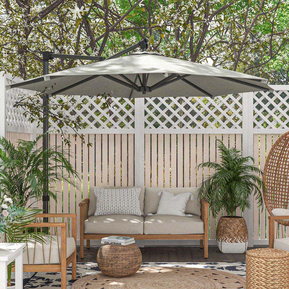 Outsunny Beige Crank and Tilt Cantilever Banana Parasol with Cross Base 3m Image 6