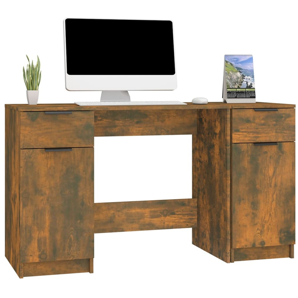 vidaXL 2 Door 2 Drawer Computer Desk Smoked Oak Image 3