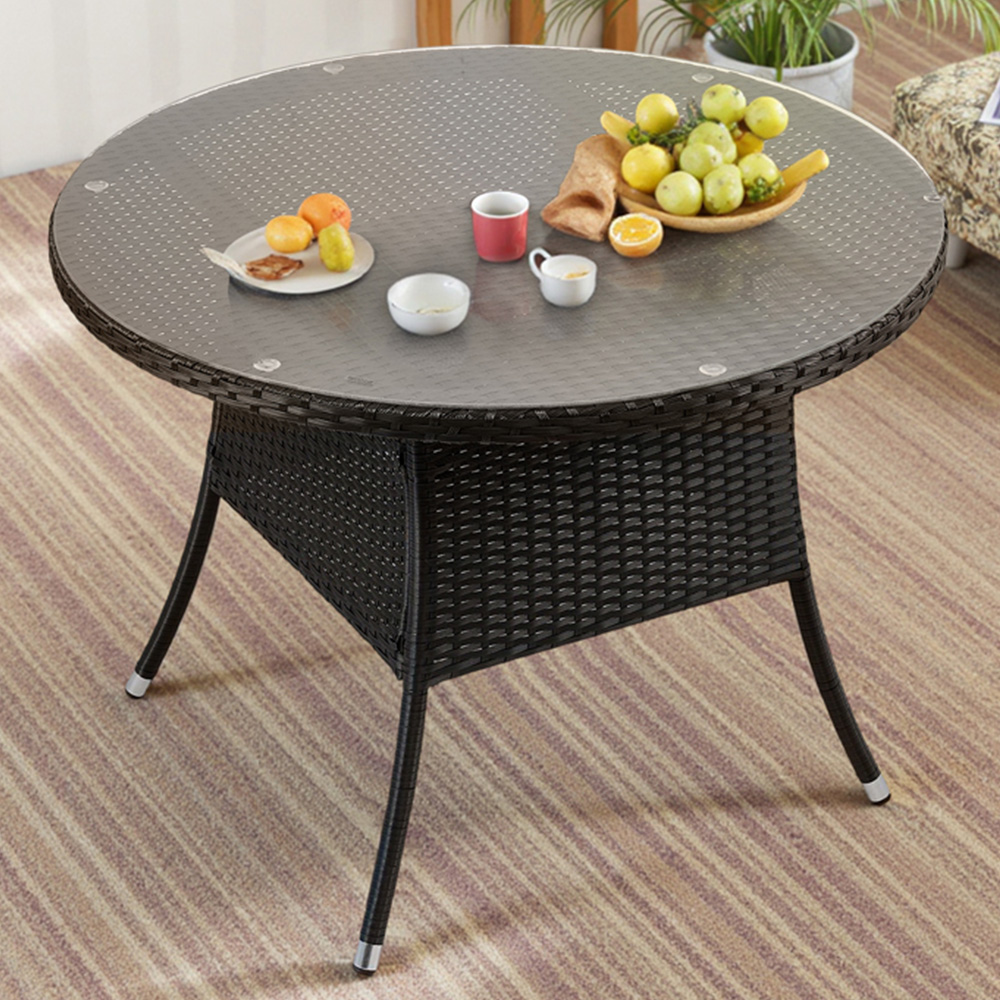 Living and Home Garden Rattan Round Table with Parasol Hole Image 1