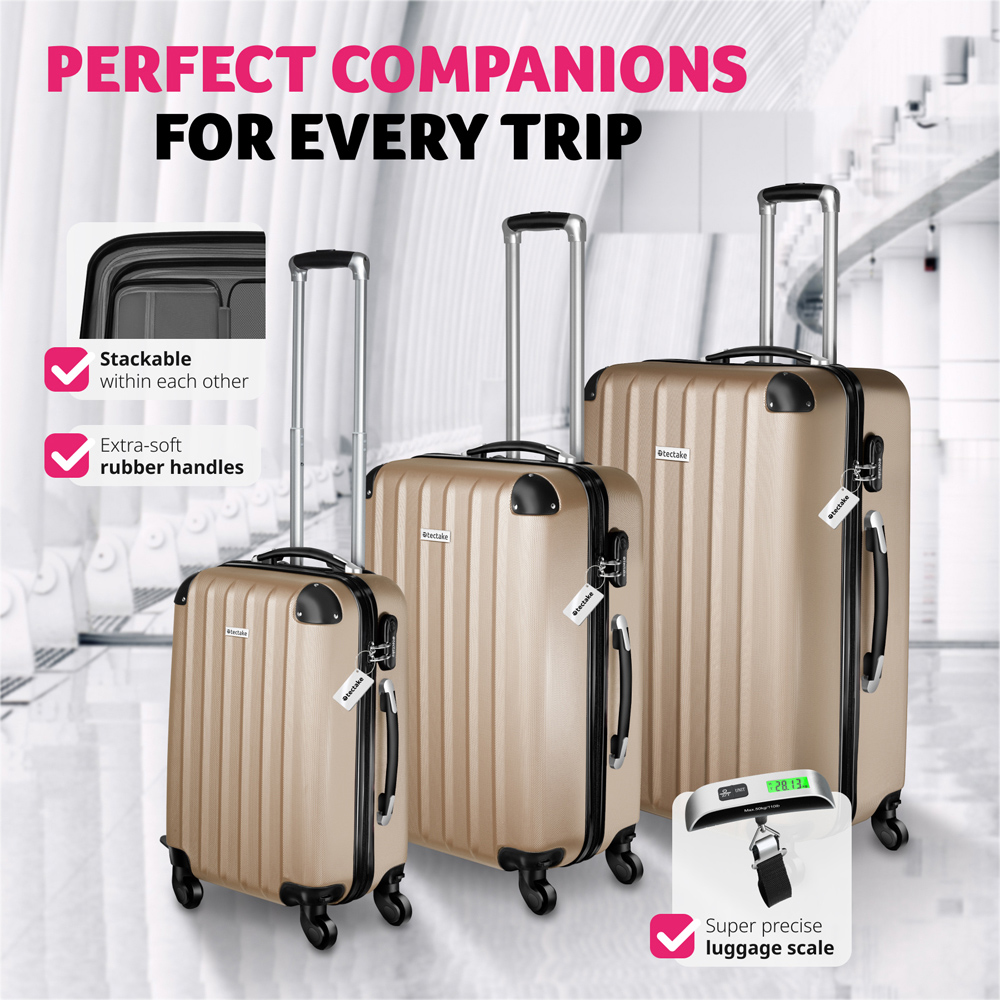 Tectake Set of 3 Champagne Hard Shell Travel Suitcase Set Image 5