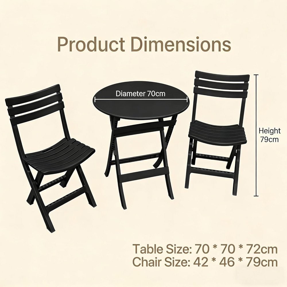 Alivio 2 Seater Black Foldable Bistro Set Image 7