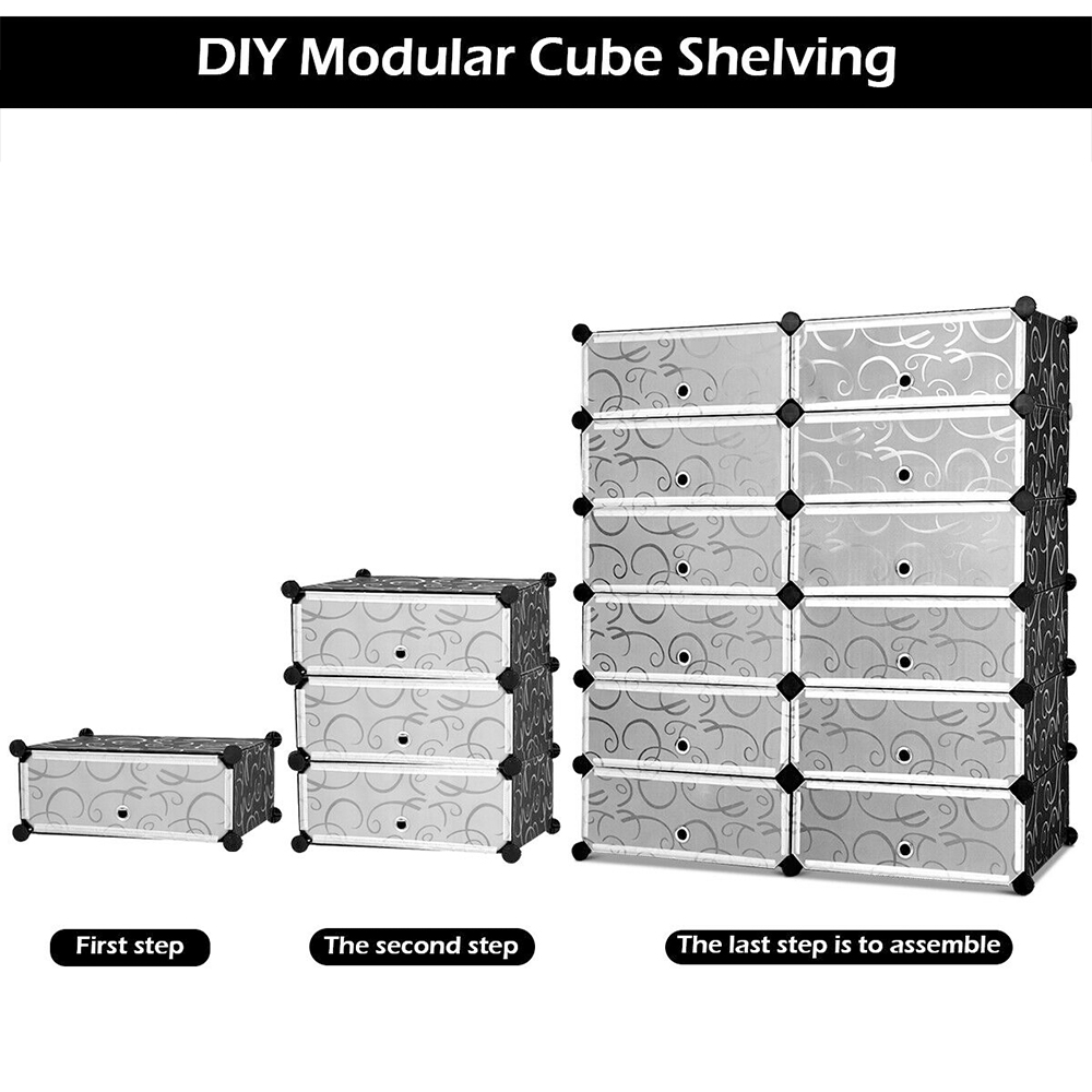 Costway 12 Cube Black Shoe Rack Organiser Image 8