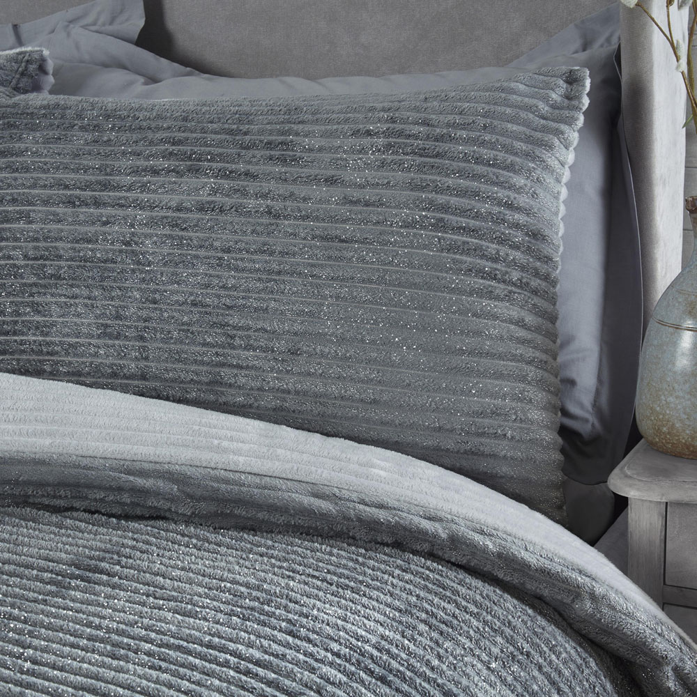 Smart Living Double Grey Sparkle Ribbed Fleece Reversible Duvet Cover Set Image 5