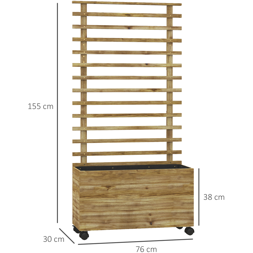 Outsunny Natural Wooden Raised Garden Bed Planter with Trellis and 4 Wheels 155 x 30 x 76cm Image 8