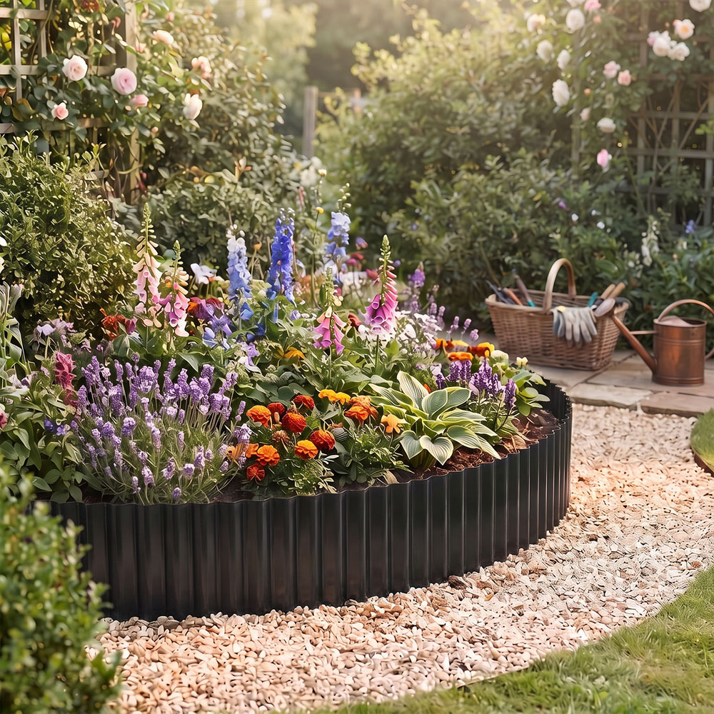 Living and Home 6m x 20.5cm Black Metal Corrugated Flexible Garden Edging Image 2