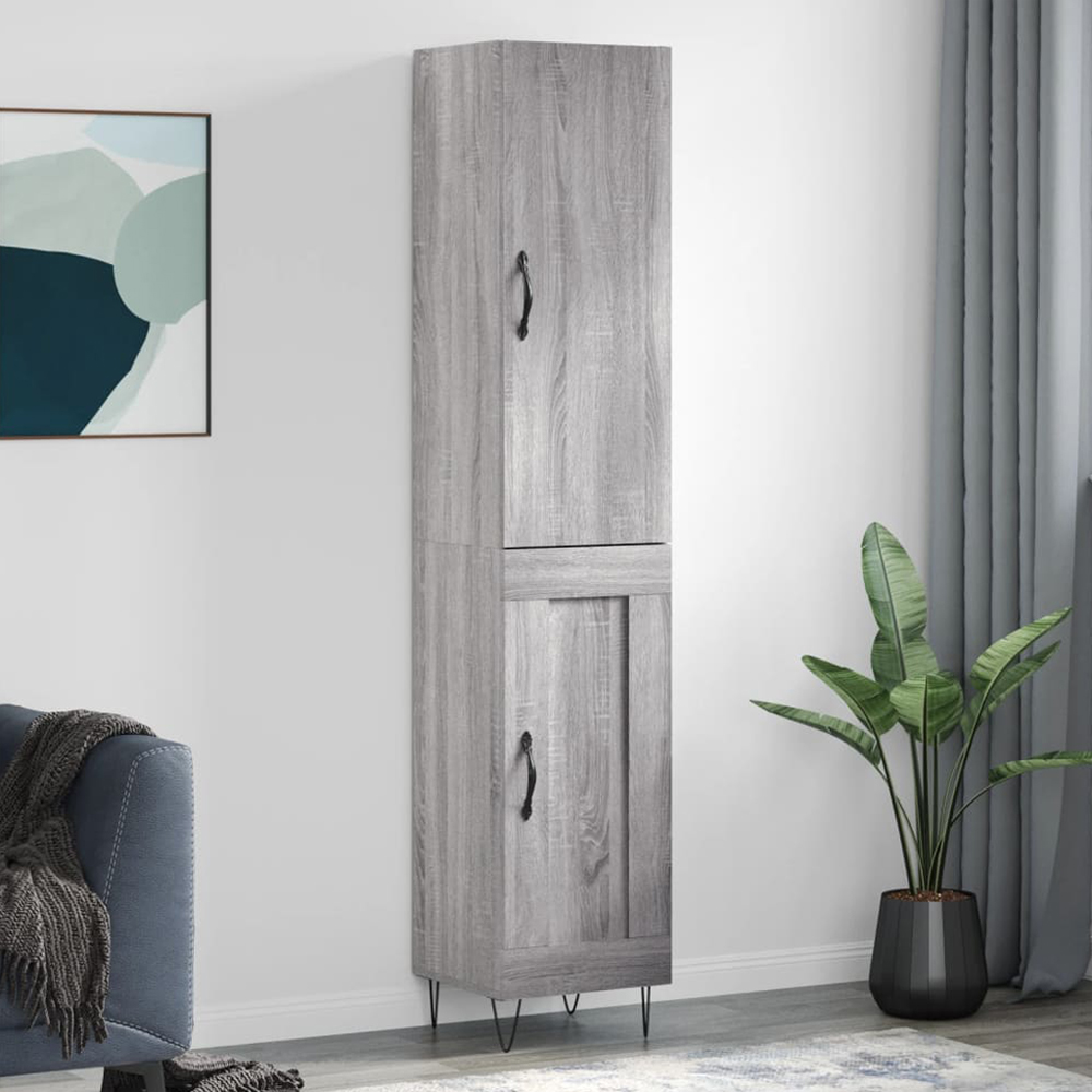 vidaXL 2 Door Grey Sonoma Tall Highboard with Metal Legs Image 1