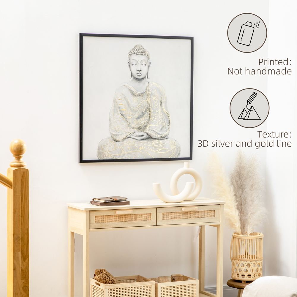 HOMCOM Gold Textured Meditating Buddha Wall Art Canvas 83 x 83cm Image 4