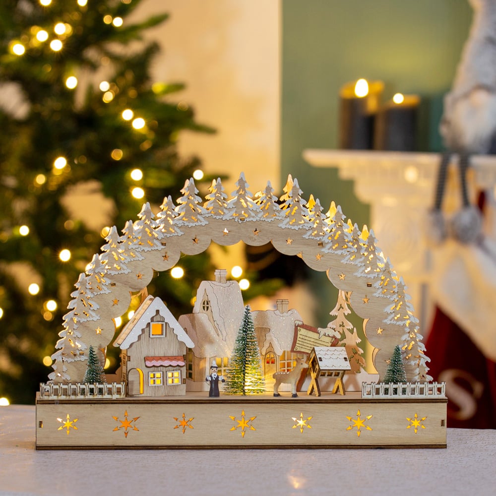 The Christmas Workshop LED Wooden Christmas House Scene Decoration Image 6
