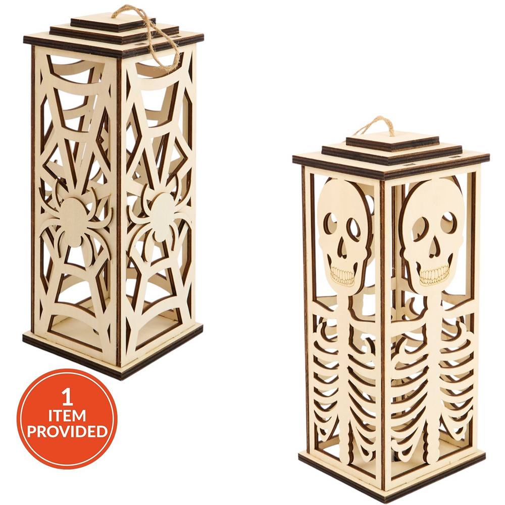LED Skull or Spider Wooden Lantern Image 1