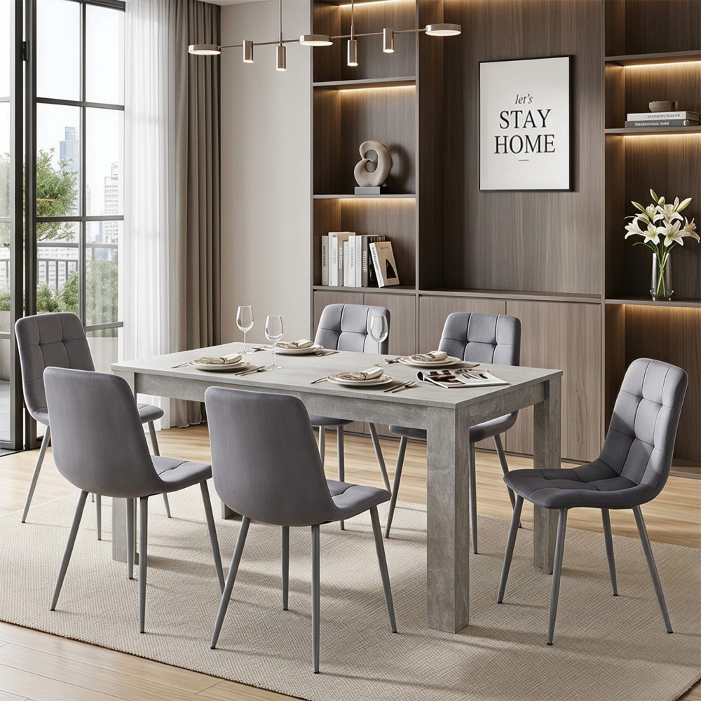Portland Velvet 6 Seater Dining Set Stone Grey and Grey Image 2