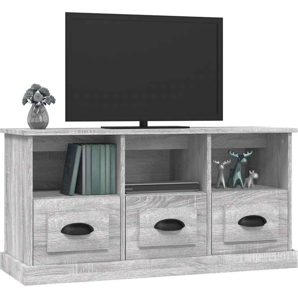 vidaXL 3 Drawer 3 Shelf Grey Sonoma TV Stand Image 4