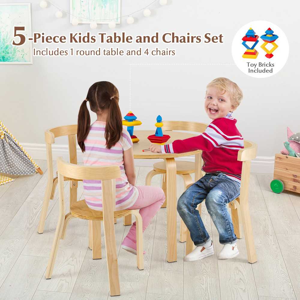 Costway 4 Seater Kids Bentwood Dining Set Natural Image 3