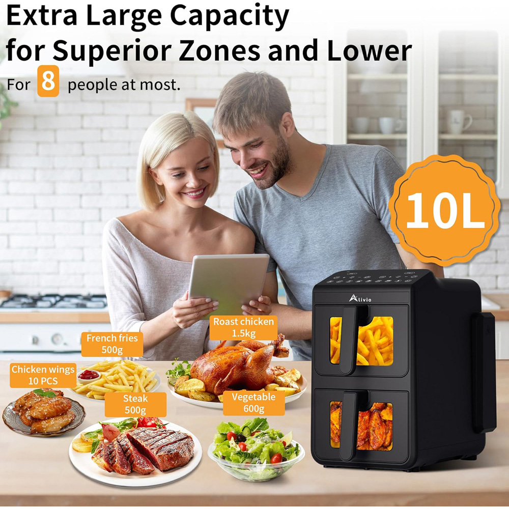 Alivio Black Dual Basket 10L Digital Air Fryer with Smart Touch 1700W Image 4