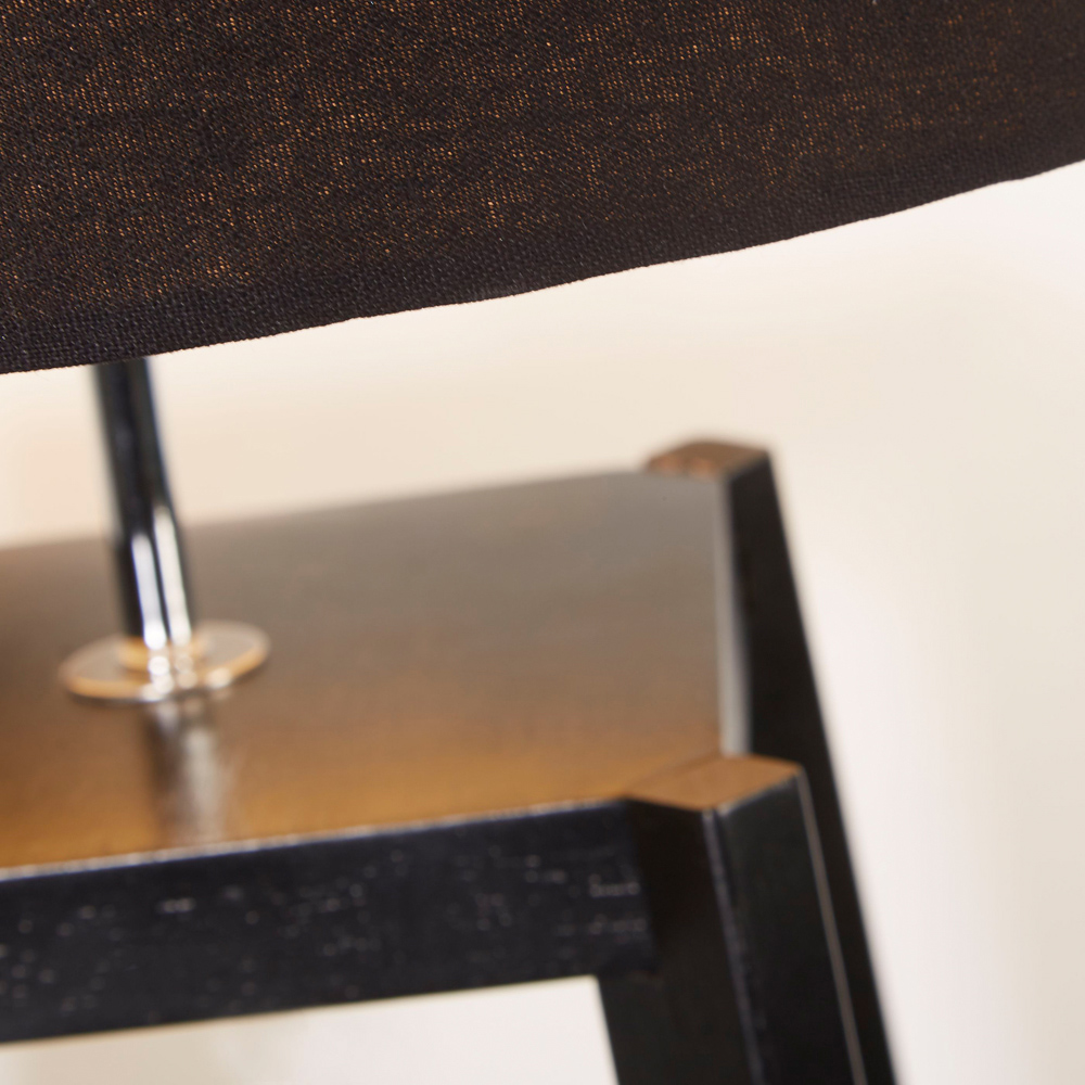 Lighting Collection Harvey 2 Shelf Black Fabric Drum Shade Wood Shelf Floor Lamp Image 4